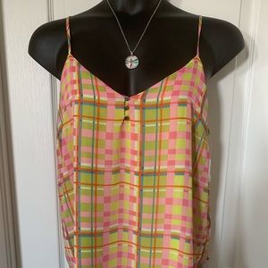 Bright plaid chiffon tank top